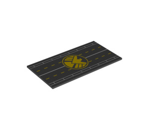 LEGO Black Tile 8 x 16 with Runway and SHIELD Logo with Bottom Tubes, Textured Top (21227 / 90498)