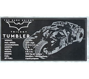 LEGO Black Tile 8 x 16 with The Batmobile Tumbler Information Nameplate Sticker with Bottom Tubes, Textured Top (90498)