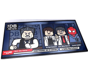 LEGO Zwart Tegel 8 x 16 met THE DB NEWS Just the Facts CLONE EPIDEMIC: OUT van CONTOL Is Spider-Man to Blame? Sticker met onderbuizen, getextureerde bovenkant (90498)