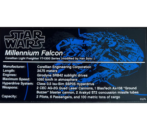 LEGO Black Tile 8 x 16 with UCS Millennium Falcon information Sticker with Bottom Tubes, Textured Top (90498)