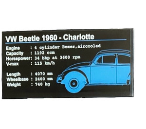 LEGO Svart Tile 8 x 16 med VW Beetle 1960 - Charlotte Specs Ark  Klistremerke med bunnrør rundt kanten (48288)