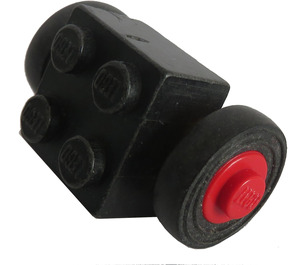 LEGO Černá Tire Ø 14mm x 4mm Smooth Old Style with Brick 2 x 2 with Red Single Wheels