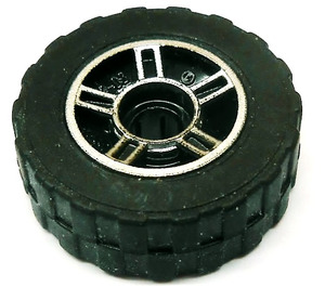 LEGO Black Tire Ø 17.6 x 6.24 without Band with Rim Ø11.2 X 6.2 with Hole and Silver Spokes Design