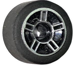 LEGO Svart Tire, Low Profile, Narrow Ø14.58 X 6.24 with Rim Ø11.2 X 6.2 with Hole and Silver Spokes Design