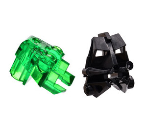 LEGO Svart Toa Head with Transparent Green Toa Eyes/Brain Stalk