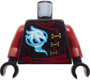 LEGO Nero Busto Ninjago Femmina Robe con Gold Clasps, Uccello, Rosso scuro Sash e Emblem e Ali sul retro Modello / Rosso scuro Braccia / Nero Mani (973)