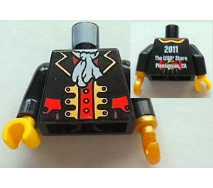 LEGO Black Torso Pirate Captain with 2011 The LEGO Store Pleasanton, CA Pattern on Back, Black Arms, Yellow Hand and Pearl Gold Hook (973)