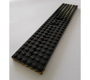 LEGO Zwart Treinbasis 6 x 28 met Zwart en Geel Danger Strepen Sticker met 10 ronde gaten aan elk uiteinde