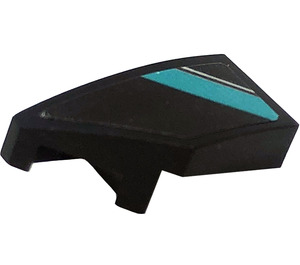 LEGO Black Wedge 1 x 2 Left with Oblique Dark Turquoise Stripe and Silver Line (Right) Sticker (29120)