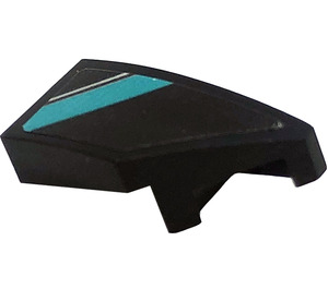 LEGO Black Wedge 1 x 2 Right with Oblique Dark Turquoise Stripe and Silver Line (Left) Sticker (29119)