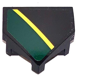 LEGO Black Wedge 2 x 2 x 0.7 with Point (45°) with Black and Dark Green Decoration with Yellow Stripe Sticker (66956)