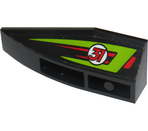 LEGO Black Wedge 2 x 6 Double Inverted Left with Lime and Red Stripes and Red Number 31 Pattern Sticker (41765)