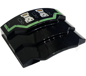 LEGO Black Wedge 3 x 4 with Stepped Sides with Sand Green Stripe and Silver Hinges Sticker (66955)