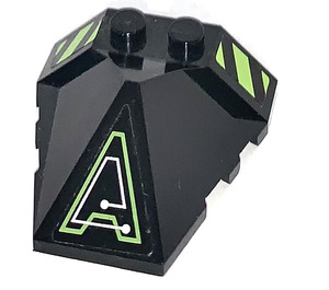 LEGO Black Wedge 4 x 4 Quadruple Convex Slope Center with Exo-Force Circuity lime Green lined with Dangerstripes  Sticker (47757)