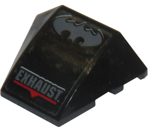 LEGO Zwart Wig 4 x 4 Drievoudig Gebogen zonder Noppen met Batman logo, 'EXHAUST', en Rood Streep Sticker