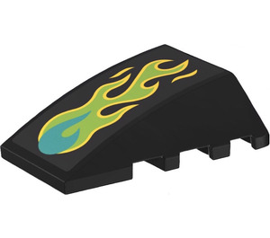 LEGO Black Wedge 4 x 4 Triple Curved without Studs with Yellow, Lime and Turquoise Flame Sticker (47753)