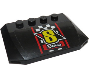 LEGO Zwart Wig 4 x 6 Gebogen met 'S Racing' en Zwart en Wit Checkered Patroon Sticker (52031)