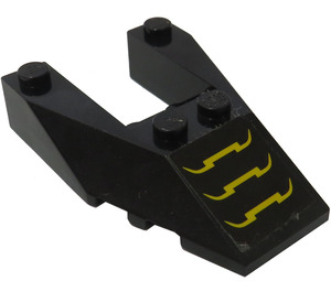 LEGO Black Wedge 6 x 4 Cutout with 3 Yellow Lines Sticker with Stud Notches (6153)