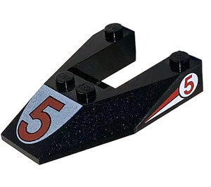 LEGO Black Wedge 6 x 4 Cutout with "5" with '5' Sticker without Stud Notches (6153)