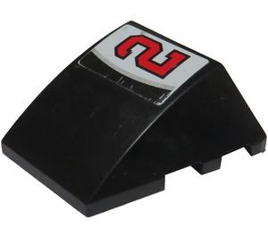 LEGO Black Wedge Curved 3 x 4 Triple with "2" Sticker (64225)