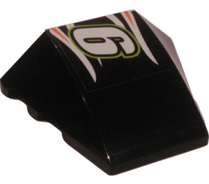 LEGO Black Wedge Curved 3 x 4 Triple with "6" Against Flames Sticker (64225)