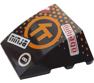 LEGO Black Wedge Curved 3 x 4 Triple with Orange Ninjago Symbol in Circle and Ninja and Ninjago Pattern (64225)