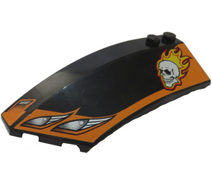 LEGO Zwart Wig Gebogen 3 x 8 x 2 Links met Schedel met Flames, Koplamp, Oranje Patroon Sticker (41750)