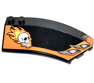 LEGO Black Wedge Curved 3 x 8 x 2 Right with Skull with Flames, Headlight, Orange Pattern Sticker (41749)