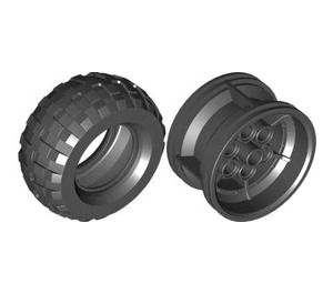 LEGO Black Wheel 43.2mm D. x 26mm Technic Racing Small with 6 Pinholes with Tire Balloon - Wide Ø 81.6 x 38