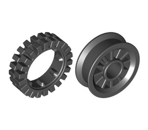 LEGO Black Wheel Centre Spoked Small with Narrow Tire 24 x 7 with Ridges Inside