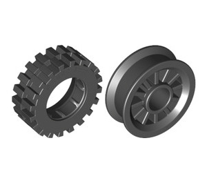 LEGO Black Wheel Centre Spoked Small with Tire 30 x 10.5 with Ridges Inside