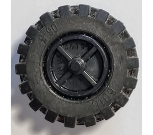 LEGO Black Wheel Centre Wide with Stub Axles with Tire 21mm D. x 12mm - Offset Tread Small Wide with Slightly Bevelled Edge and no Band