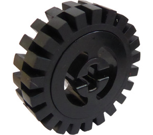 LEGO Black Wheel Hub 8 x 17.5 with Axlehole with Narrow Tire 24 x 7 with Ridges Inside