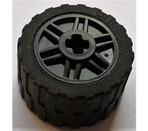LEGO Black Wheel Rim Ø18 x 14 with Axle Hole with Tire 24 x 14 Shallow Tread (Tread Small Hub) without Band around Center of Tread