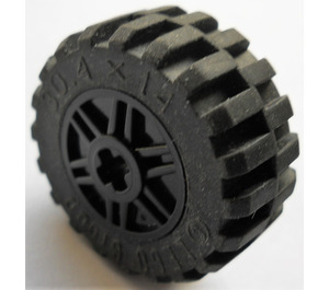 LEGO Black Wheel Rim Ø18 x 14 with Axle Hole with Tire Ø 30.4 x 14 with Offset Tread Pattern and Band around Center