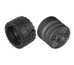 LEGO Black Wheel Rim Ø18 x 14 with Pin Hole with Tire 24 x 14 Shallow Tread (Tread Small Hub) with Band around Center of Tread