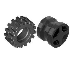 LEGO Black Wheel Rim Ø8 x 6.4 without Side Notch with Small Tire with Offset Tread (without Band Around Center of Tread)