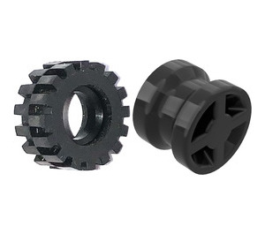 LEGO Black Wheel Rim Ø8 x 6.4 without Side Notch with Tyre 8/ 75 x 8 Offset Tread