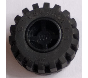 LEGO Black Wheel Rim Wide Ø11 x 12 with Notched Hole with Tire 21mm D. x 12mm - Offset Tread Small Wide with Bevelled Tread Edge