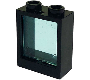LEGO Black Window 1 x 2 x 2 without Sill with Transparent Light Blue Glass