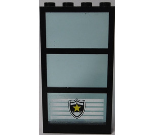 LEGO Black Window 1 x 4 x 6 with 3 Panes and Transparent Light Blue Fixed Glass with Police Star Badge and White Stripes Sticker (6160)