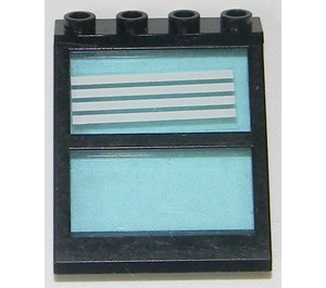 LEGO Schwarz Fenster 4 x 4 x 3 Roof mit Centre Bar und Transparent Light Blau Glas mit 4 Weiß Streifen Aufkleber (6159)