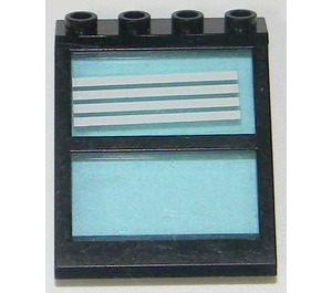 LEGO Black Window 4 x 4 x 3 Roof with Centre Bar and Transparent Light Blue Glass with 4 White Stripes Sticker (6159)