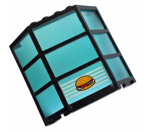 LEGO Schwarz Fenster Bay 3 x 8 x 6 mit Transparent Licht Blau Scheibe mit Hamburger Aufkleber (30185)