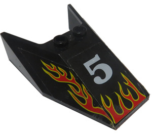 LEGO Black Windscreen 6 x 4 x 1.3 with 5 and Flames Sticker (6152)