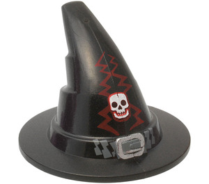 LEGO Black Wizard Hat with Silver Buckle, Skull and Lightning Bolts with Smooth Surface (6131 / 59652)