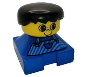 LEGO Blå 2x2 Duplo Base Klods Figur - Striped Overalls, Gul Hoved, Sort Hår Duplo figur