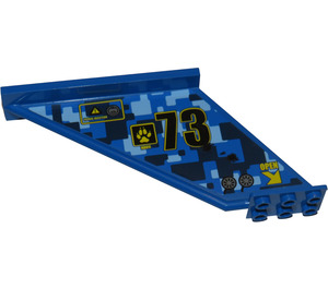 LEGO Blue Aircraft Tail 12 x 2 x 5 with 73, Camo Pattern, and Claw (Right) Sticker (18988 / 87614)