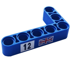 LEGO Blau Strahl 3 x 5 Gebogen 90 Grad, 3 und 5 Löcher mit Number 12, Flagge of Great Britain (Links) Aufkleber (32526)