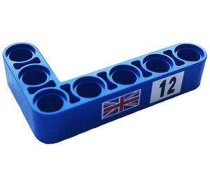 LEGO Blauw Balk 3 x 5 Krom 90 graden, 3 en 5 Gaten met Number 12, Vlag of Great Britain (Rechtsaf) Sticker (32526)